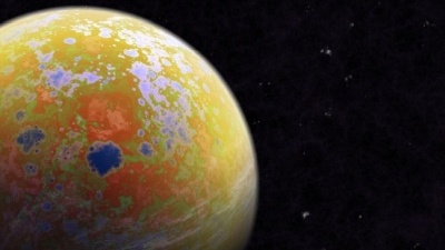 Yellow and orange splotched planet